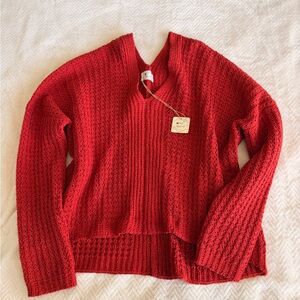 Red V-Neck Women's Sweater